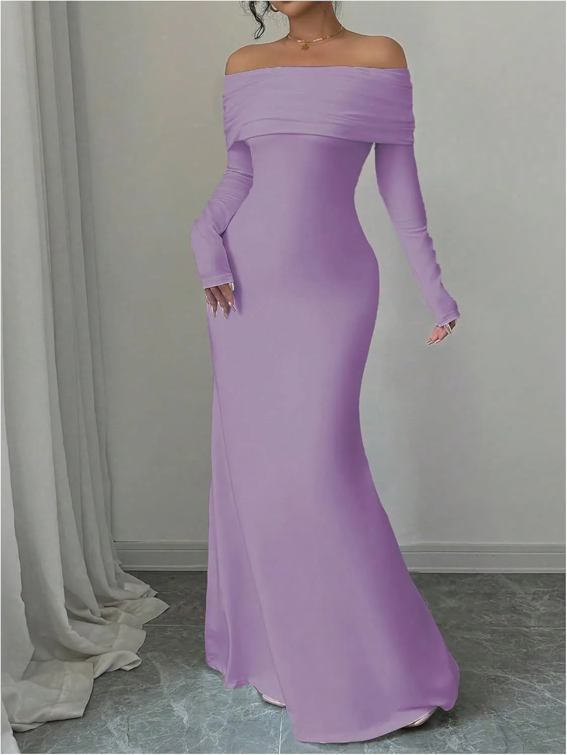 SOLY HUX Women's Long Sleeve Off The Shoulder Bodycon Dress Elegant Maxi Dress Cocktail Prom Dresses