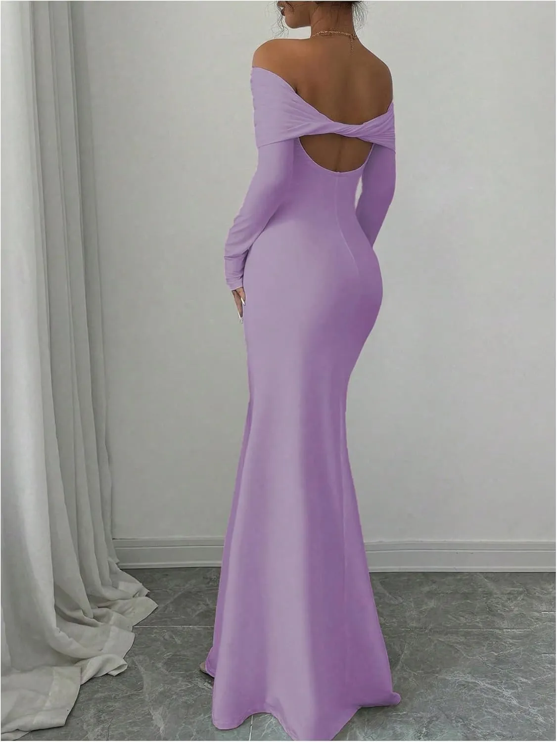 SOLY HUX Women's Long Sleeve Off The Shoulder Bodycon Dress Elegant Maxi Dress Cocktail Prom Dresses