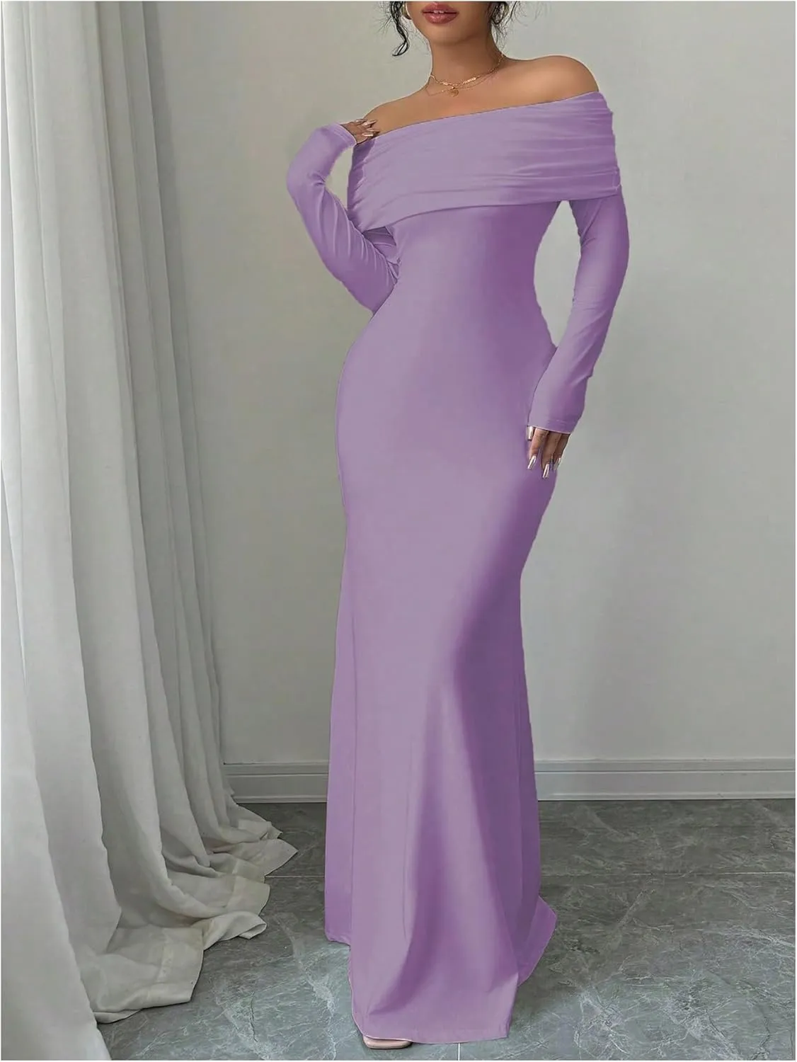 SOLY HUX Women's Long Sleeve Off The Shoulder Bodycon Dress Elegant Maxi Dress Cocktail Prom Dresses