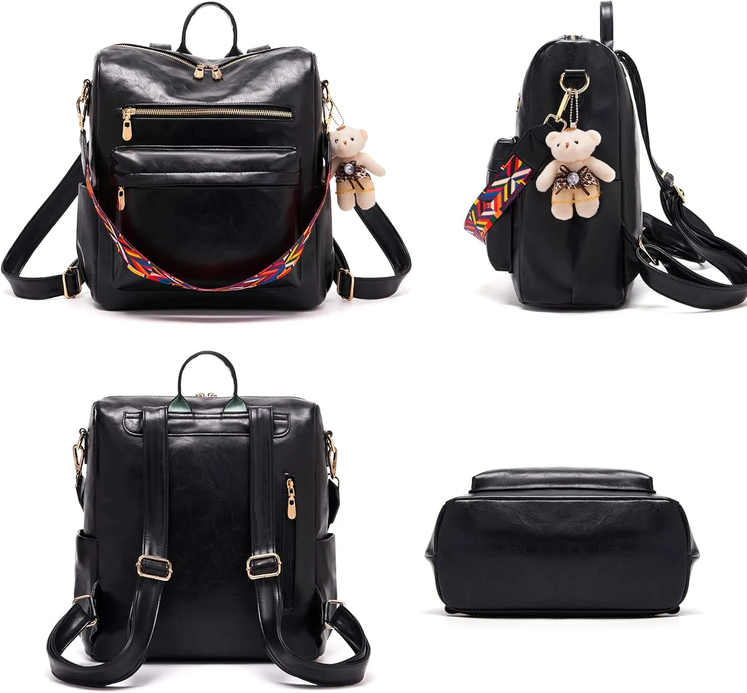 Soperwillton Women Backpack Purse Multipurpose Design Handbags Shoulder Bag PU Leather Travel bag Backpack Set 2pcs