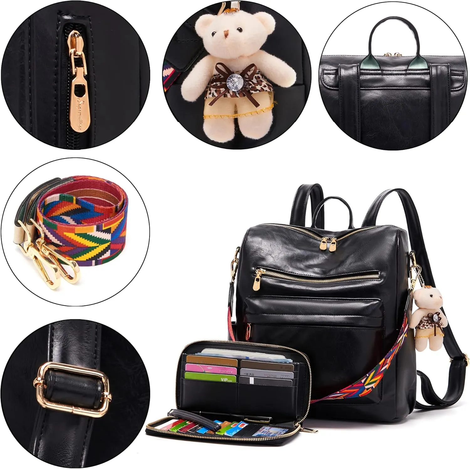 Soperwillton Women Backpack Purse Multipurpose Design Handbags Shoulder Bag PU Leather Travel bag Backpack Set 2pcs