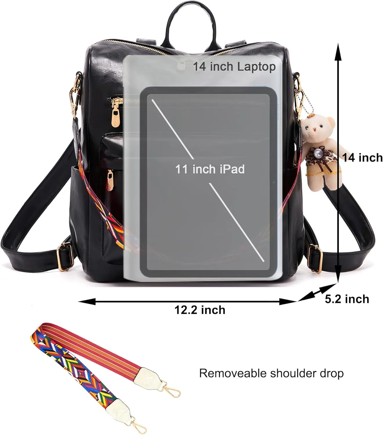 Soperwillton Women Backpack Purse Multipurpose Design Handbags Shoulder Bag PU Leather Travel bag Backpack Set 2pcs