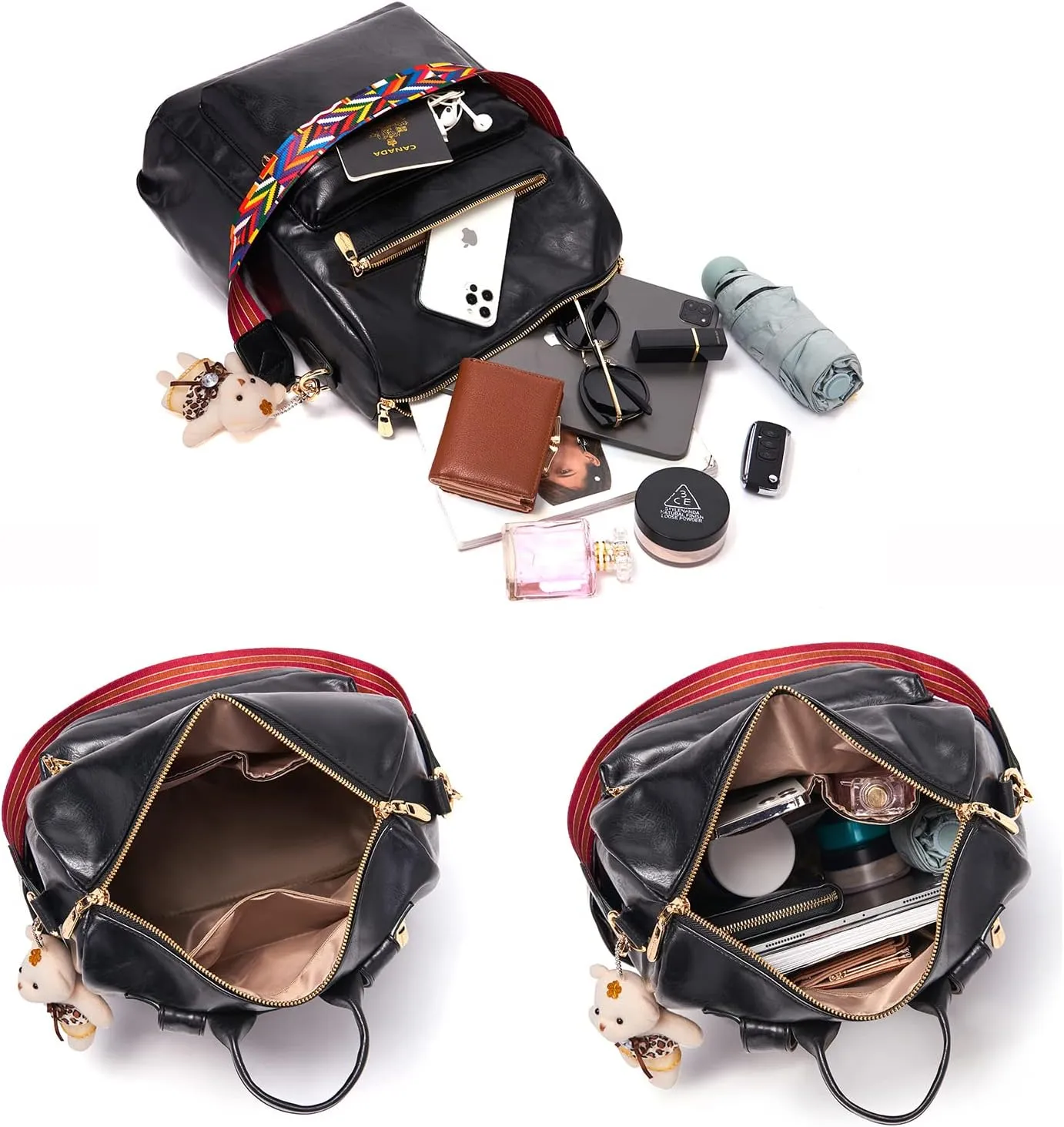 Soperwillton Women Backpack Purse Multipurpose Design Handbags Shoulder Bag PU Leather Travel bag Backpack Set 2pcs
