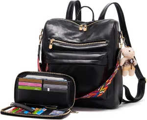 Soperwillton Women Backpack Purse Multipurpose Design Handbags Shoulder Bag PU Leather Travel bag Backpack Set 2pcs