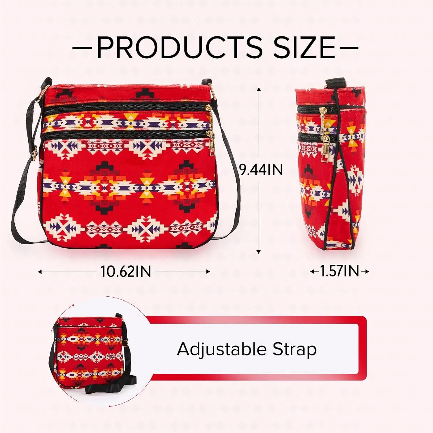 Southwest Crossbody Bag, Shoulder Purse, Lightweight Satchel, Handbags For Women With Adjustable Strap