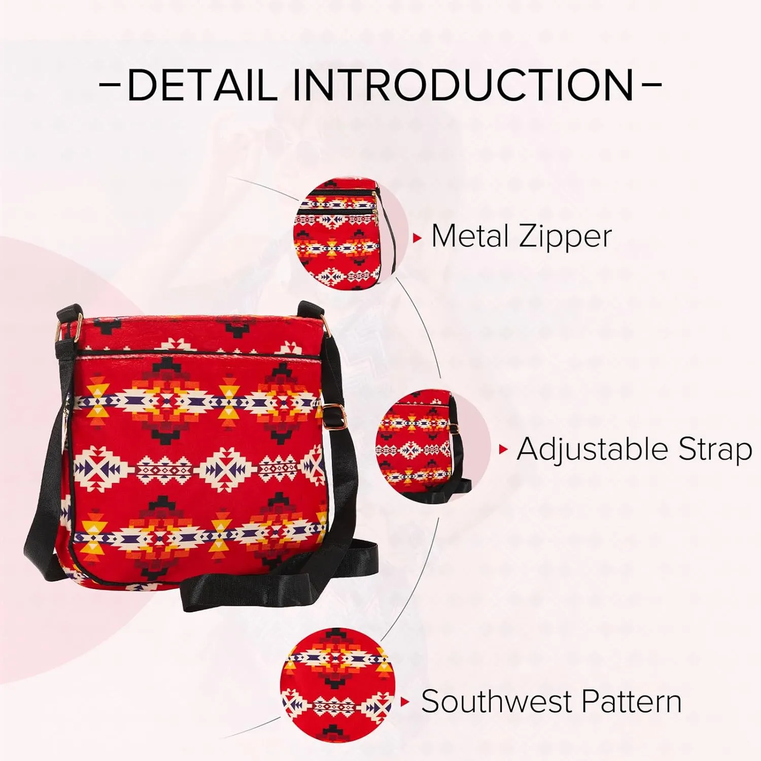 Southwest Crossbody Bag, Shoulder Purse, Lightweight Satchel, Handbags For Women With Adjustable Strap