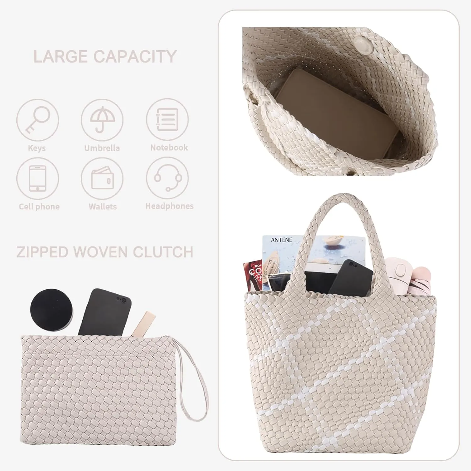SporGenius Woven Tote Beach Bag with Small Handmade Purse, Large Summer Travel Handbags and Purses