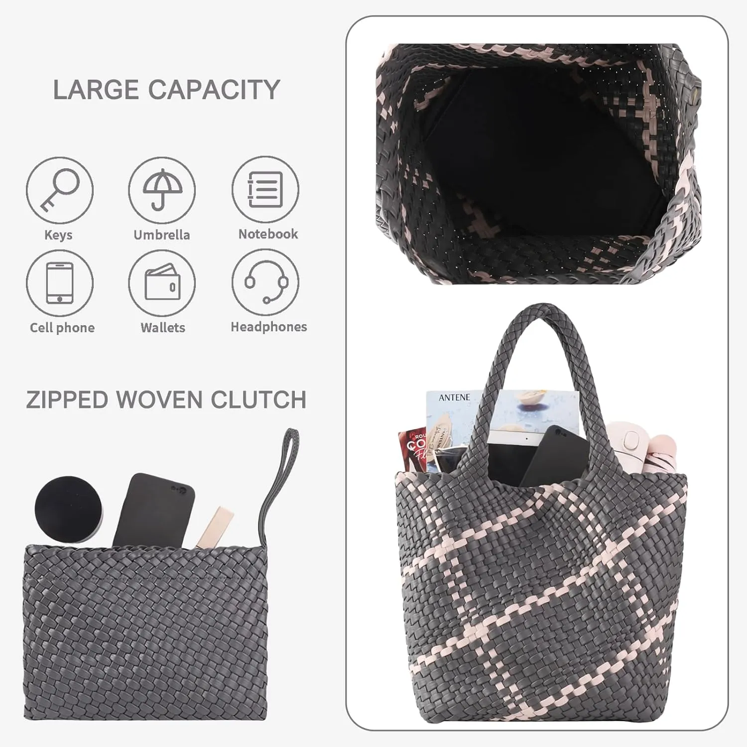 SporGenius Woven Tote Beach Bag with Small Handmade Purse, Large Summer Travel Handbags and Purses