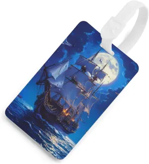 Steamship Moon Luggage Tag Cute Suitcase Tags Identifiers ID Labels for Handbags Backpacks White-Style