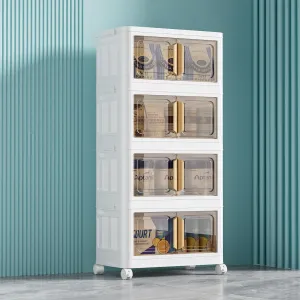 Storage Bins with Lids - 4-Tier Closet Organizer Stackable Bathroom & Bedroom Boxes, Space-Saving Water-Resistant Storage Box with Handles & Wheels for Toilet, Dorm, Home Organization