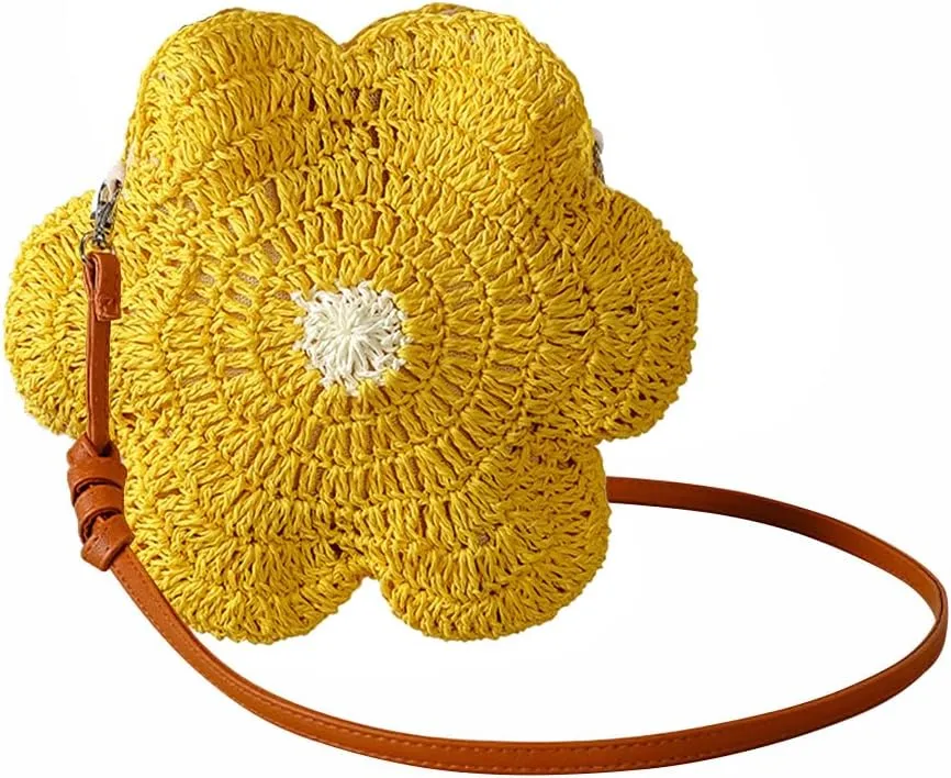 Straw Beach Bag for Women Fashion Flower Shoulder Bagss Cute Crossbody Purse Messenger Handbag