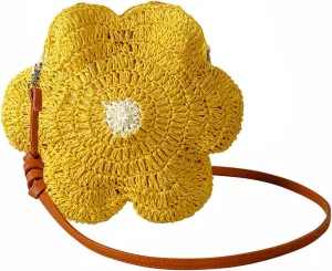 Straw Beach Bag for Women Fashion Flower Shoulder Bagss Cute Crossbody Purse Messenger Handbag