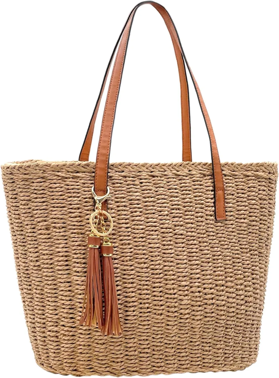 Straw Tote Bag for Women Beach Woven Shoulder Handbags for Summer Travel vacation with Tassel