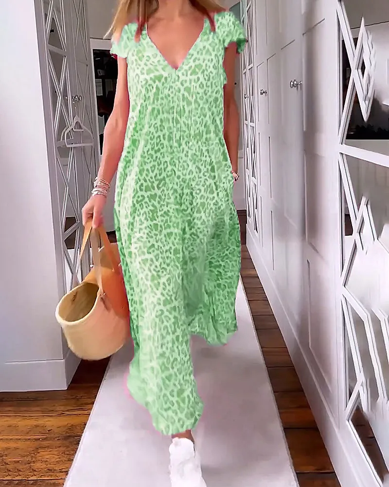 ⭐Summer Biggest Sale⭐ Long V-neck dress with short sleeves