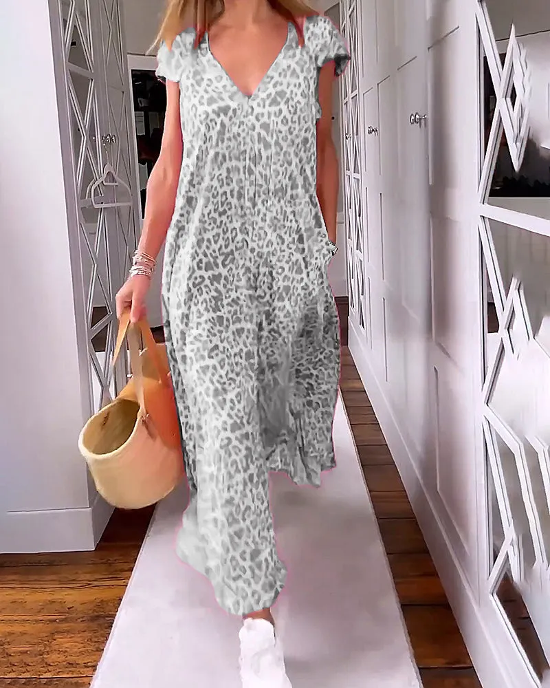 ⭐Summer Biggest Sale⭐ Long V-neck dress with short sleeves