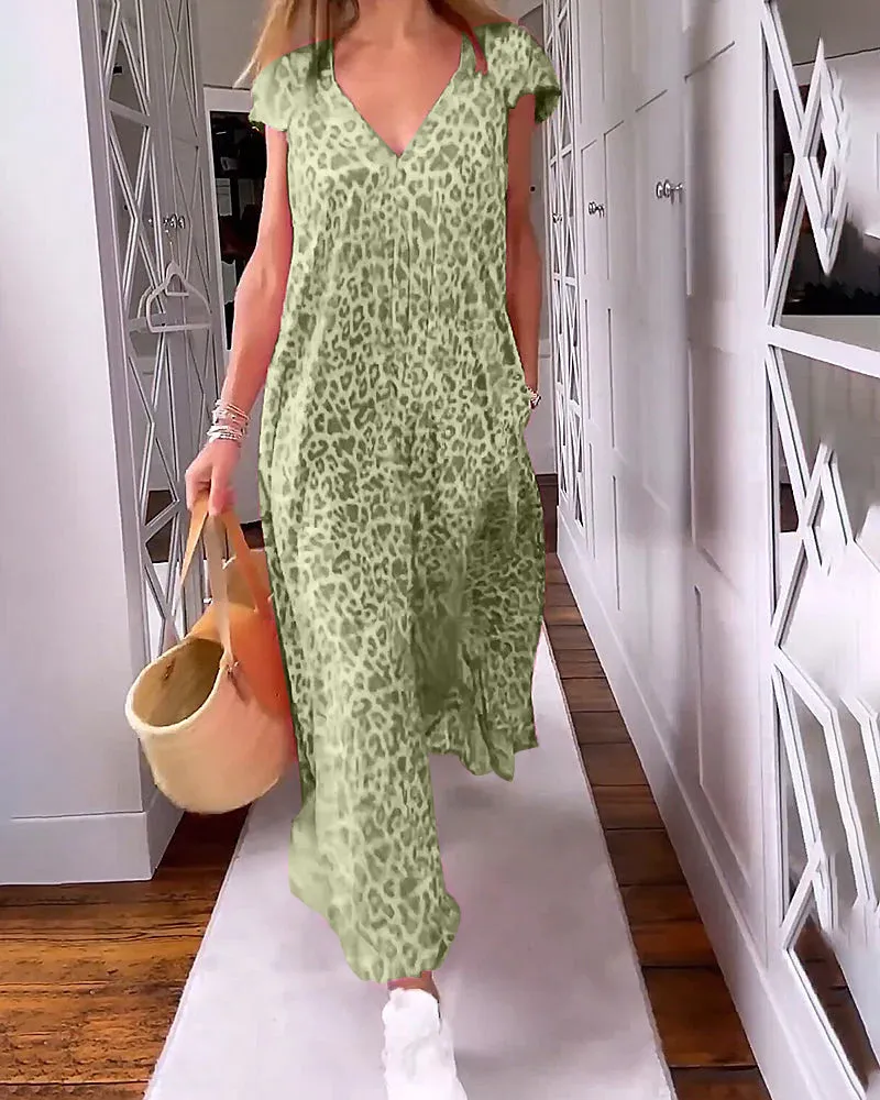 ⭐Summer Biggest Sale⭐ Long V-neck dress with short sleeves
