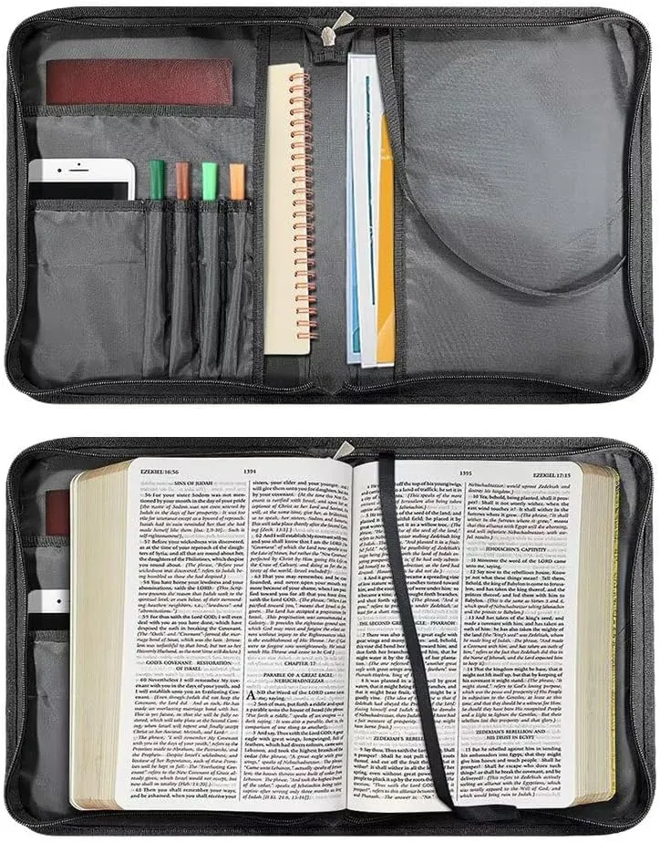 Suobstales Galaxy Cat Daisy Print Bible Cover for Women Men PU Leather Makeup Organizer Expand Brief Case Journal Case Christian Purses Handbags, XL