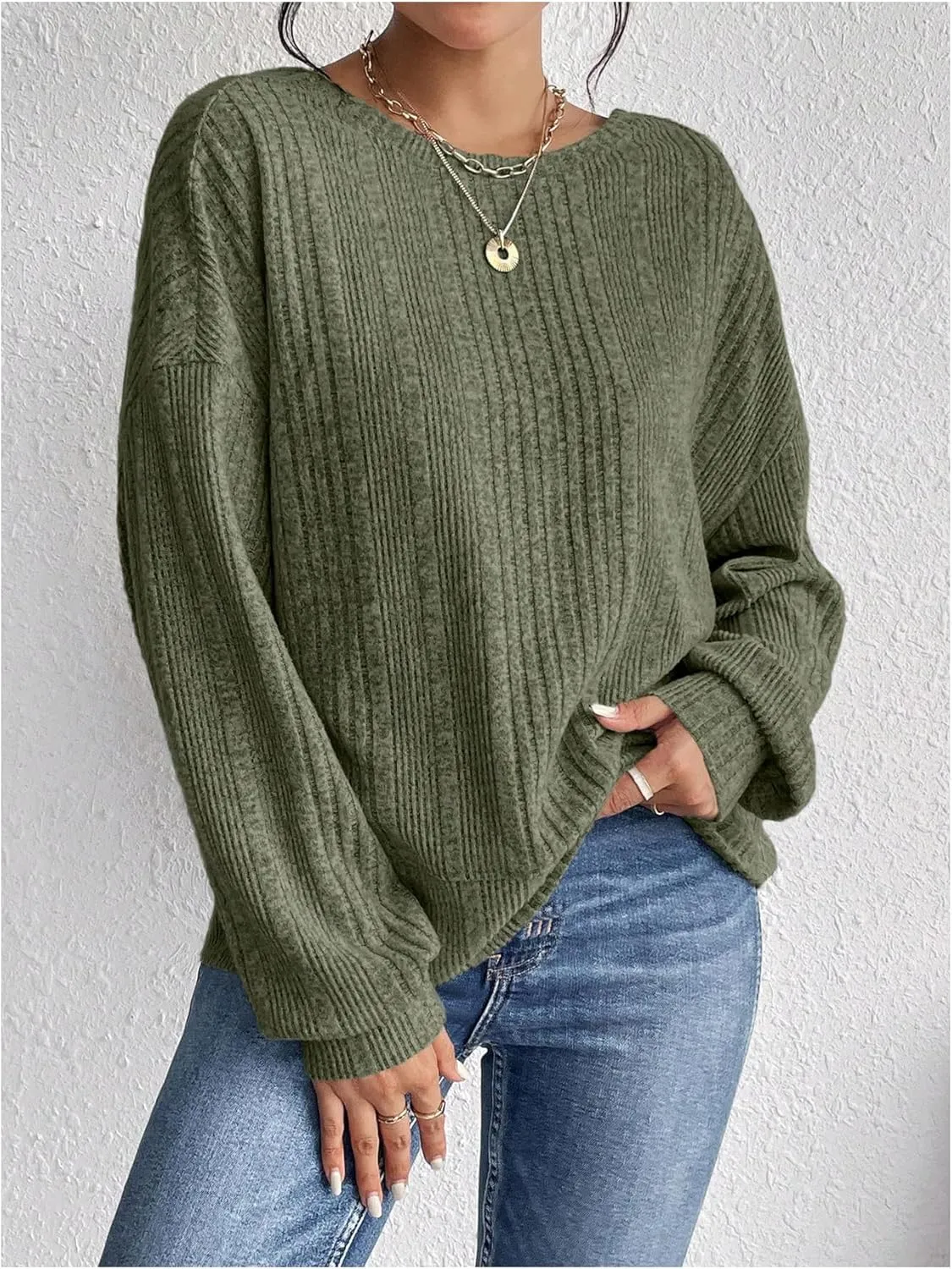SweatyRocks Women's Criss Cross Round Neck Pullover Sweaters Long Sleeve Loose Cut Out Back Knit Tee Tops Backless Shirts