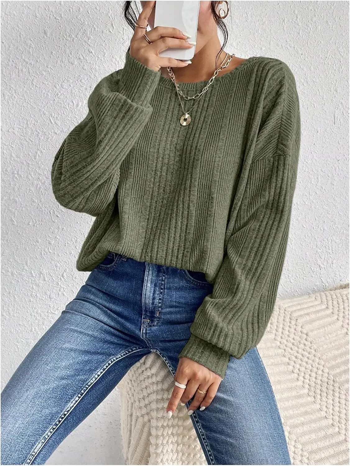 SweatyRocks Women's Criss Cross Round Neck Pullover Sweaters Long Sleeve Loose Cut Out Back Knit Tee Tops Backless Shirts
