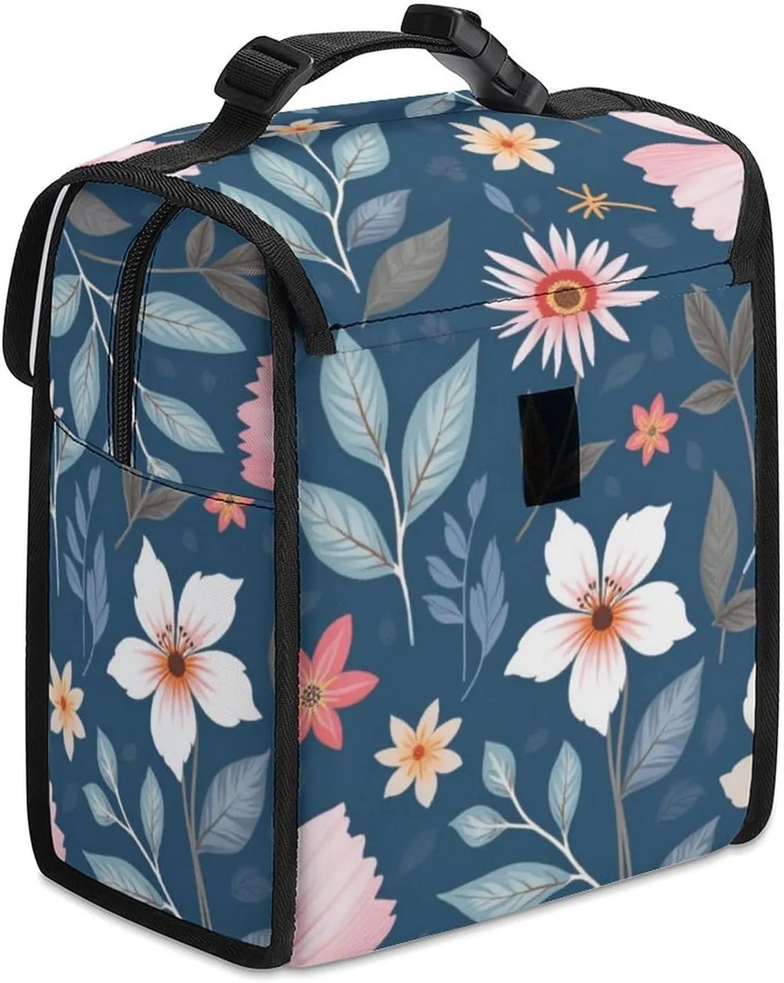 SWEET TANG Lunch Tote with Buckle - Insulated Reusable Work Office Bento Handbags Compatible with Floral Sweet Bouquets In Navy for Adults Men Women Leak-Proof Thermal