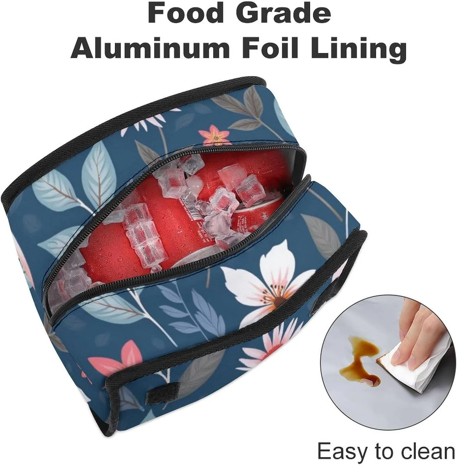 SWEET TANG Lunch Tote with Buckle - Insulated Reusable Work Office Bento Handbags Compatible with Floral Sweet Bouquets In Navy for Adults Men Women Leak-Proof Thermal