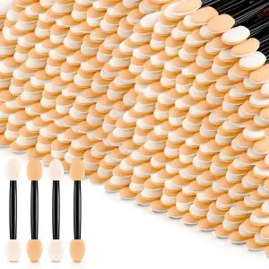 Tanlade 500 Pcs Eyeshadow Applicators Disposable Eye Makeup Brushes Eyeshadow Double Sided Sponge Brushes for Women Lady Girls(2.56 Inch,Black, Nude, White)