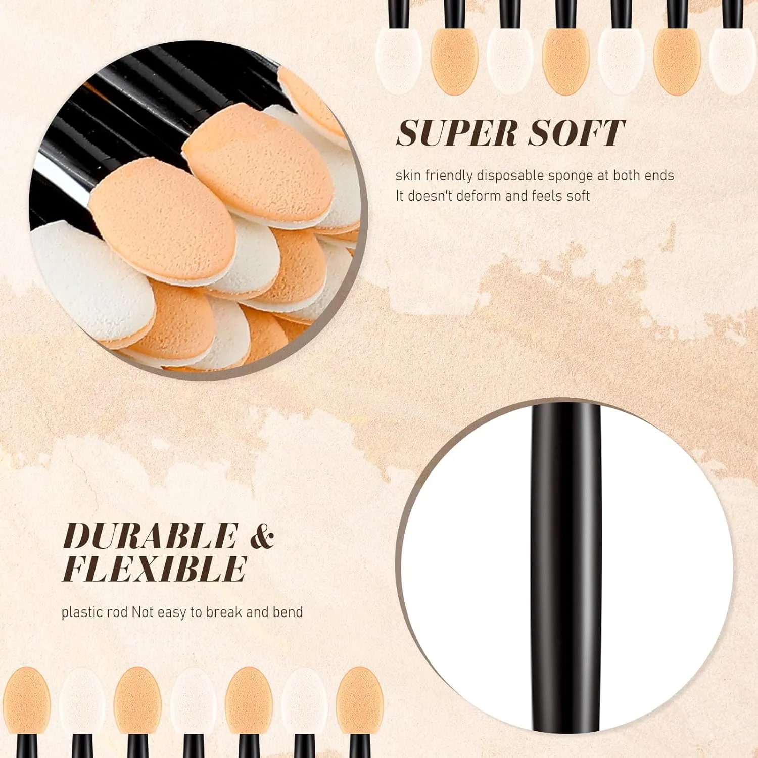 Tanlade 500 Pcs Eyeshadow Applicators Disposable Eye Makeup Brushes Eyeshadow Double Sided Sponge Brushes for Women Lady Girls(2.56 Inch,Black, Nude, White)