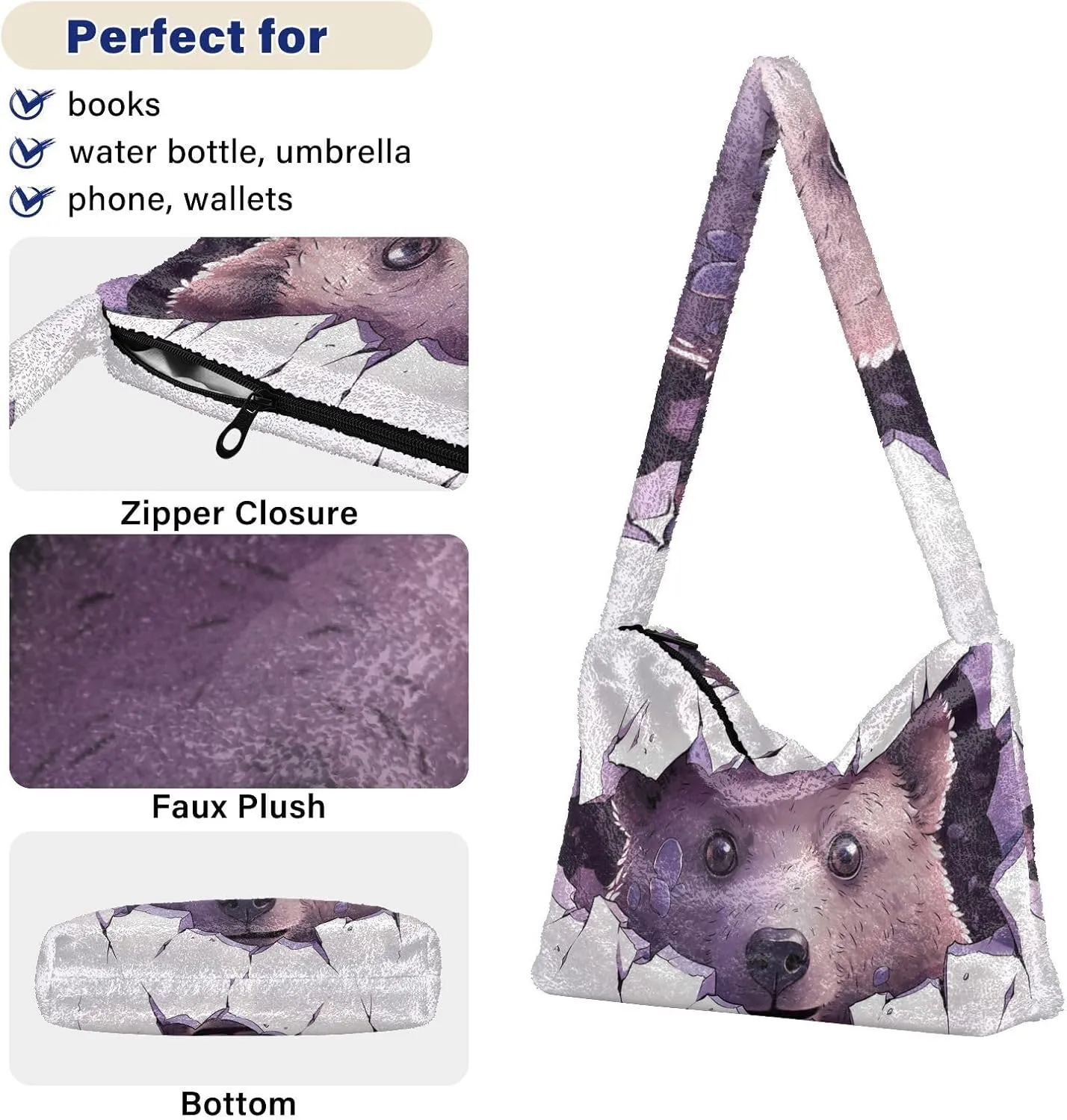 Tig and Reflection Women Plush Shoulder Bag, Womens Shoulder Tote Bag, Handbags for Women Shoulder Bag