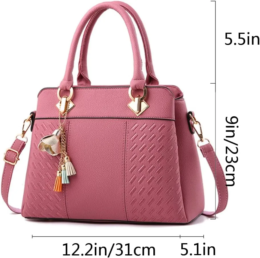 Top-Handle Handbags Purse Satchel for Women Soft PU Leather Crossbody Shoulder Bag with Tassel Pendant