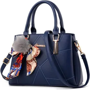 Top-handle Handbags Purse Soft PU Leather Crossbody Shoulder Bag Satchel with Bowknot Plush Ball Pendant