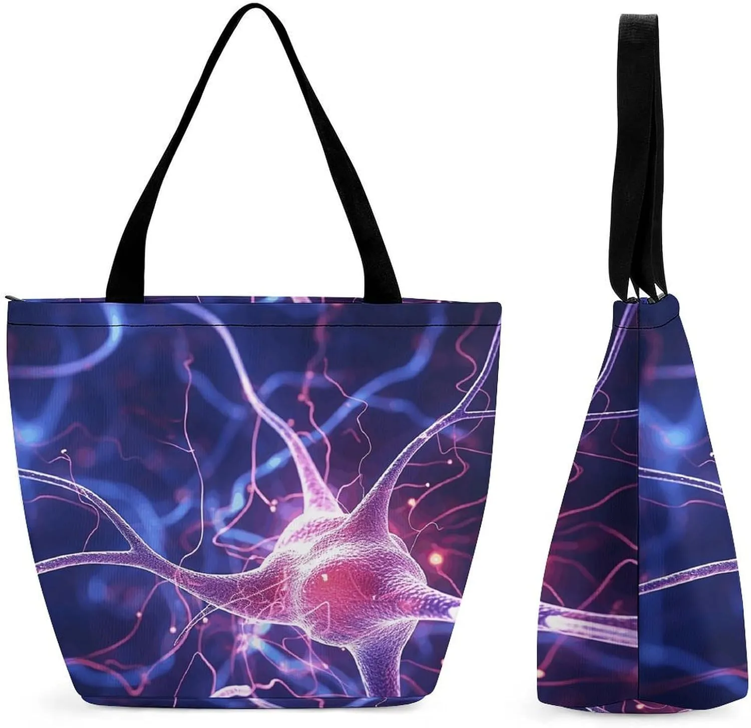 Tote Bag for Women Cute Handbags Blue Nerve Cell Reusable Grocery Bag with Zipper Shopping Bag Beach Bag Travel Bag Gym Bag for Mom Teachers Friends Bridesmaids