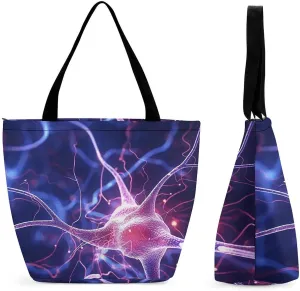 Tote Bag for Women Cute Handbags Blue Nerve Cell Reusable Grocery Bag with Zipper Shopping Bag Beach Bag Travel Bag Gym Bag for Mom Teachers Friends Bridesmaids