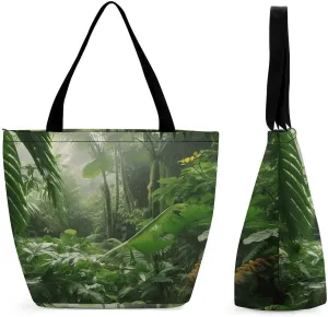 Tote Bag for Women Cute Handbags Tropical Rainforest Reusable Grocery Bag with Zipper Shopping Bag Beach Bag Travel Bag Gym Bag for Mom Teachers Friends Bridesmaids