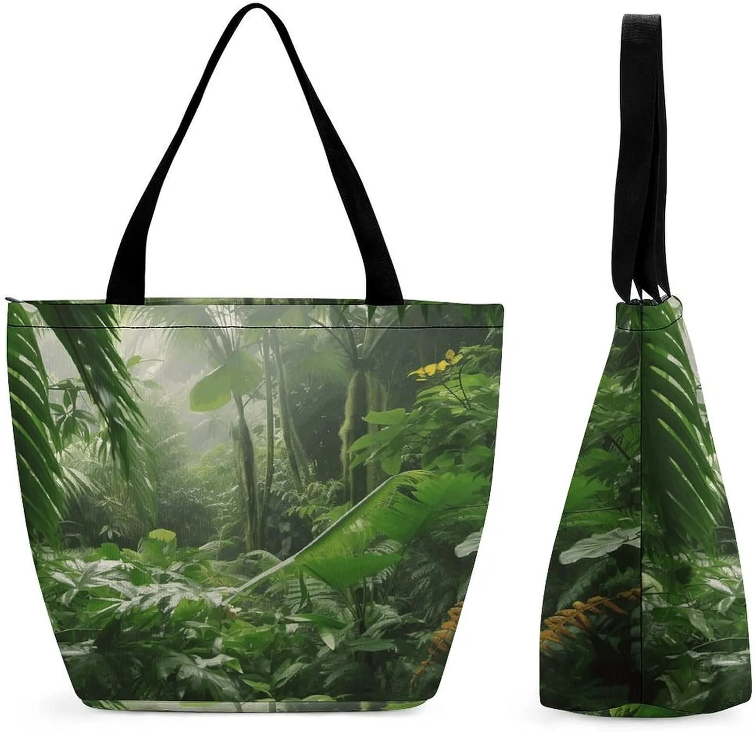 Tote Bag for Women Cute Handbags Tropical Rainforest Reusable Grocery Bag with Zipper Shopping Bag Beach Bag Travel Bag Gym Bag for Mom Teachers Friends Bridesmaids