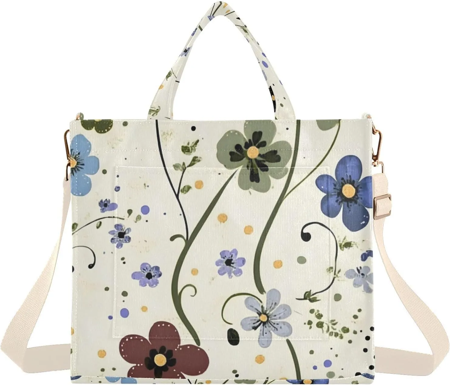 Tote Bag for Women Fairy Tale Floral Print, Corduroy Handbags Purses with Detachable Strap Size Small
