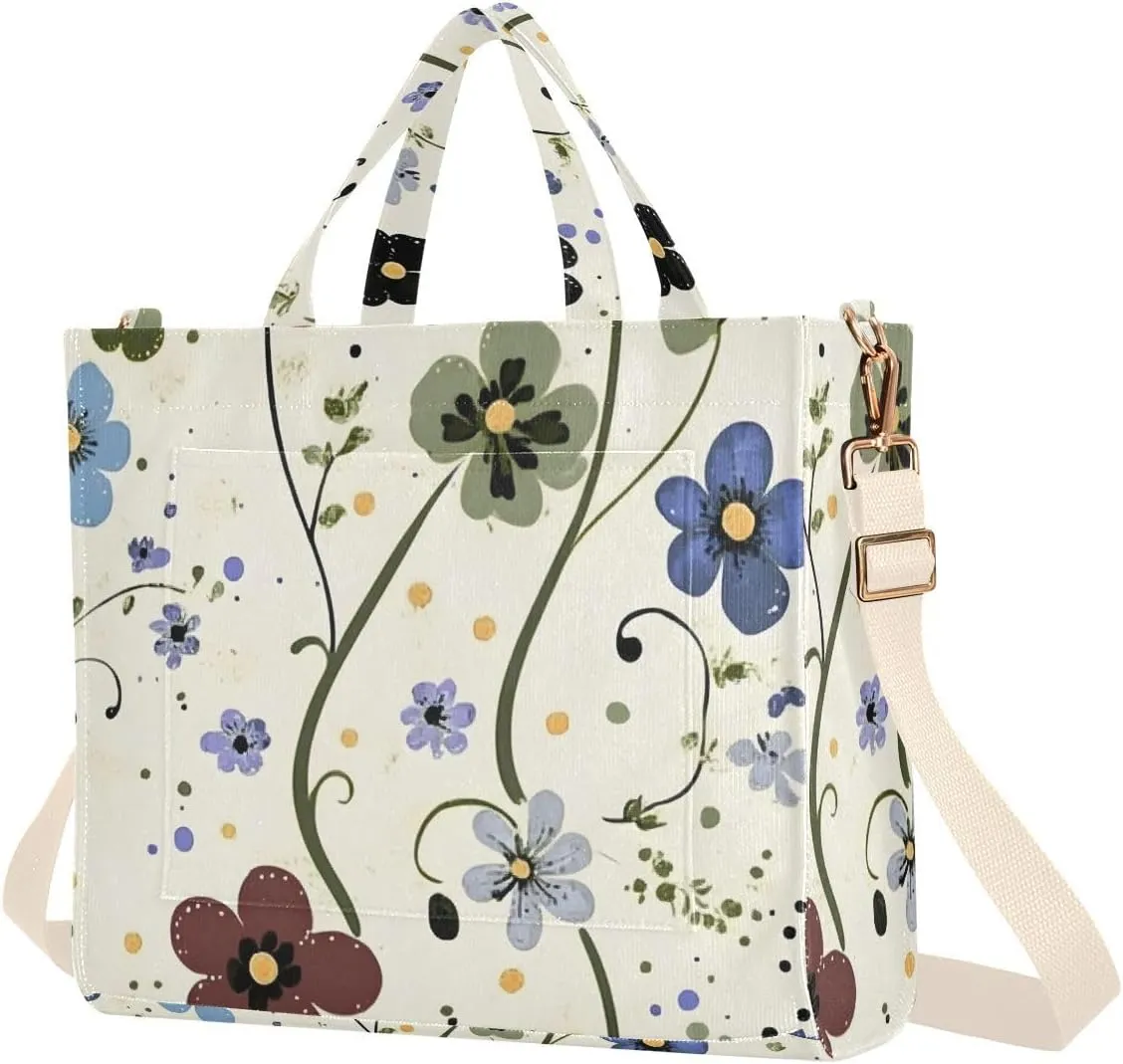 Tote Bag for Women Fairy Tale Floral Print, Corduroy Handbags Purses with Detachable Strap Size Small