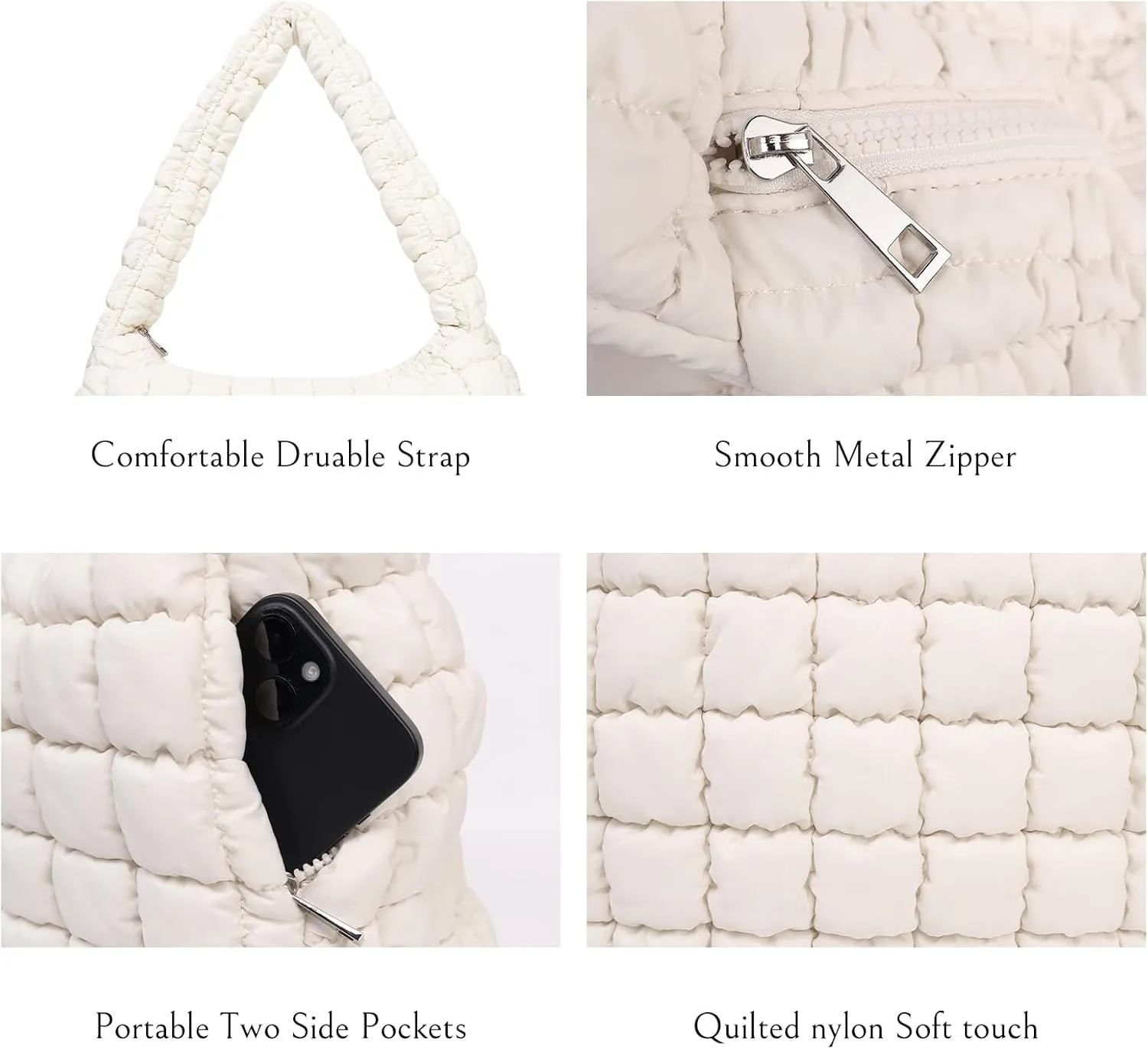 Tote Bag for Women, Women's Quilted Tote Bag with Zipper, Soft and Lightweight Puffer Tote Handbag