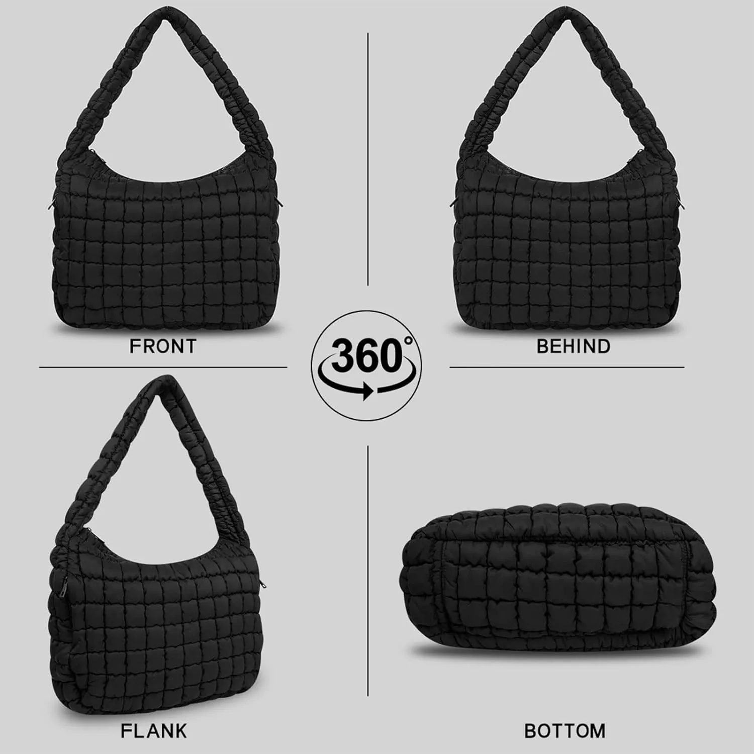 Tote Bag for Women, Women's Quilted Tote Bag with Zipper, Soft and Lightweight Puffer Tote Handbag