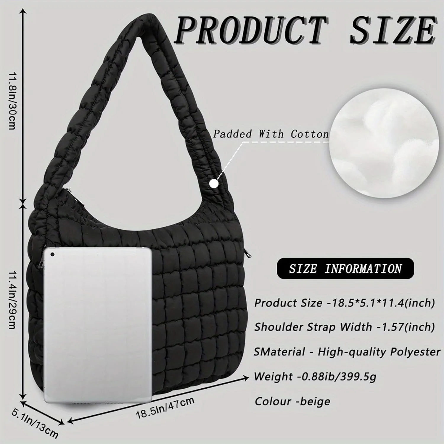 Tote Bag for Women, Women's Quilted Tote Bag with Zipper, Soft and Lightweight Puffer Tote Handbag