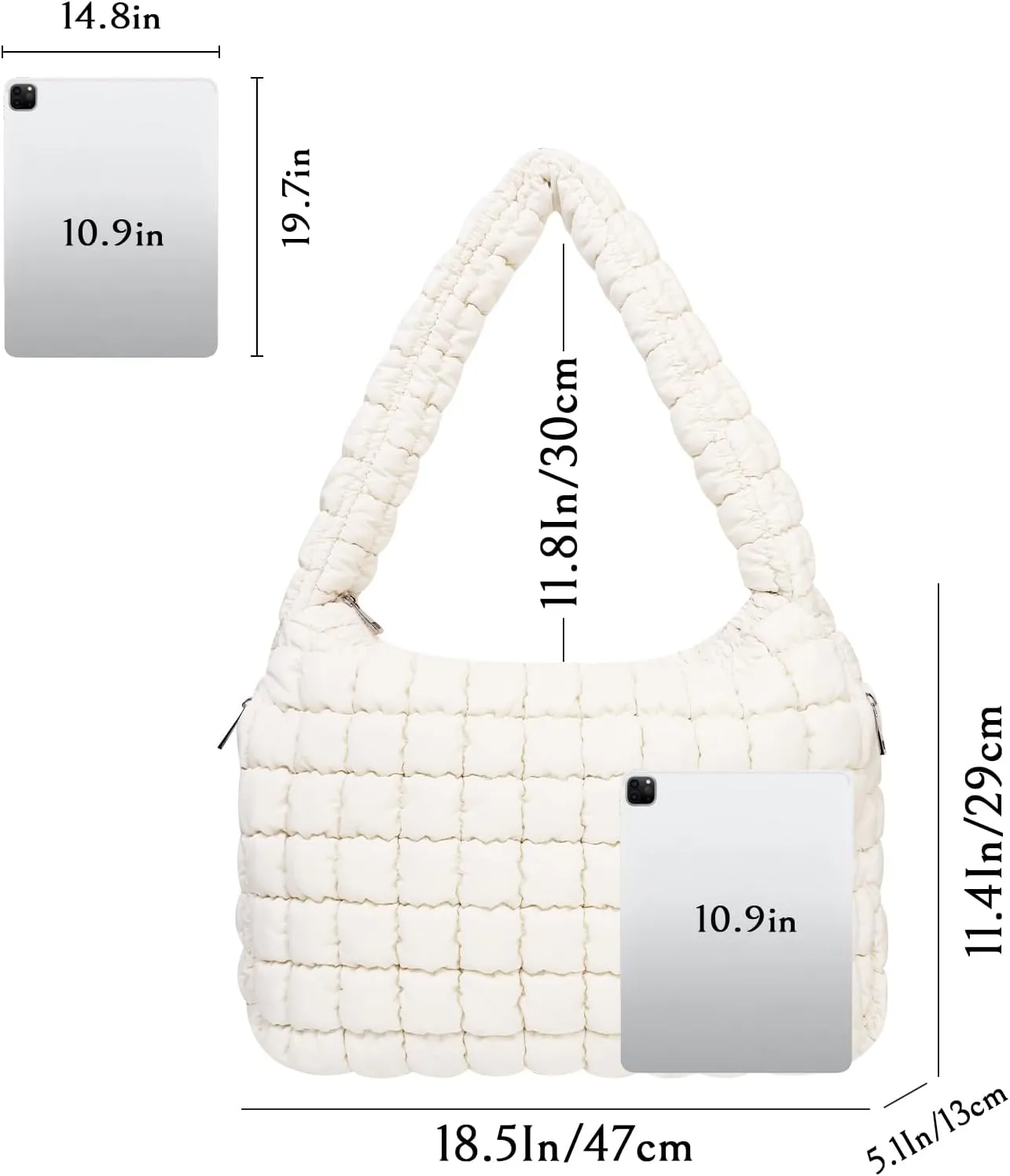 Tote Bag for Women, Women's Quilted Tote Bag with Zipper, Soft and Lightweight Puffer Tote Handbag