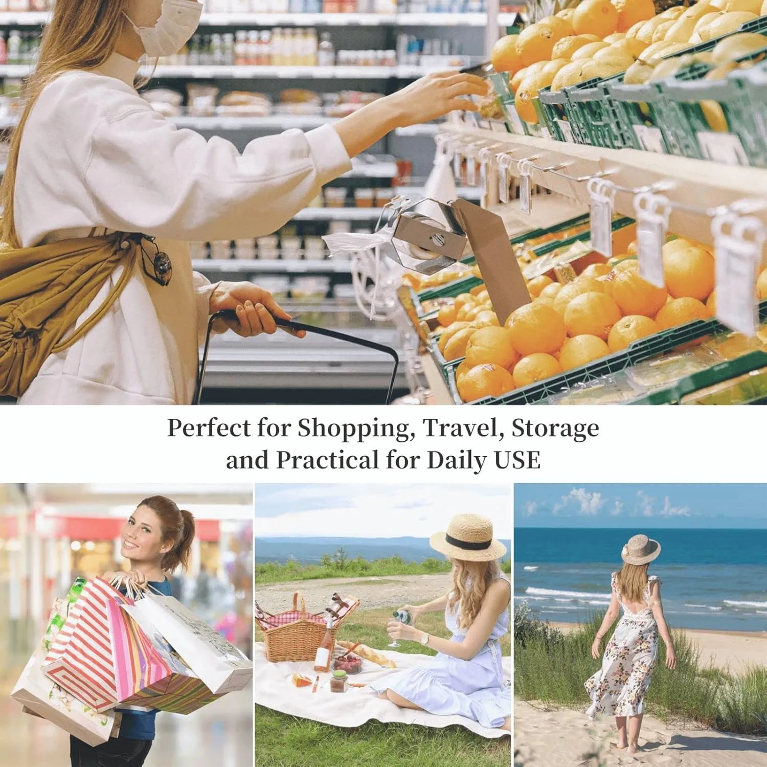 Tote Bag Large Capacity Grocery Bag With Zipper White Tiger Shopping Bag Shoulder Bag for Women