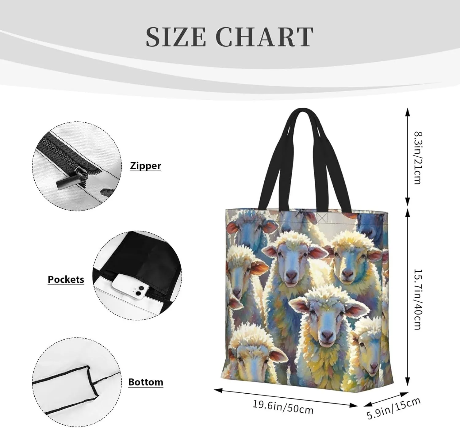 Tote Bag Large Capacity Grocery Bag With Zipper White Tiger Shopping Bag Shoulder Bag for Women