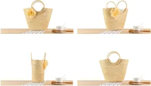 Tote Bag Straw Woven Women's Top-Handle Handbag Flower Beach Hand Bag, Purse for Women Travel Ladies Handbags Bolsos