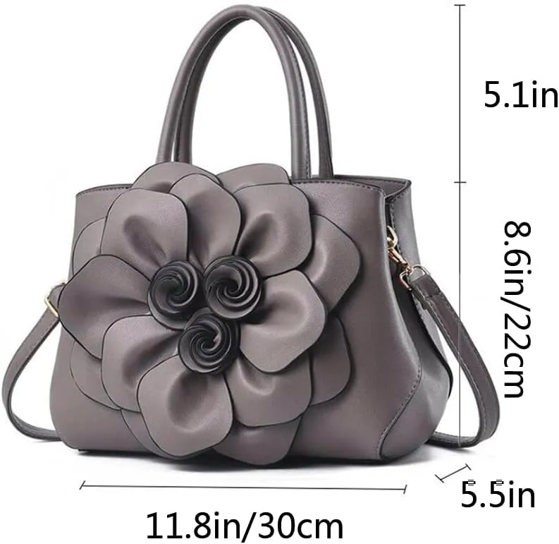 Tote Top-handle Handbags for Women 3D Floral Purse PU Leather Hobo Crossbody Shoulder Bag Satchel