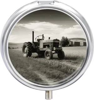 Tractor Agriculture Tranquil Pill Box 3 Compartment Portable Round Pill Organizer Leak-Proof Lightweight Daily Compact Travel Pill Case for Vitamins Supplements Medication