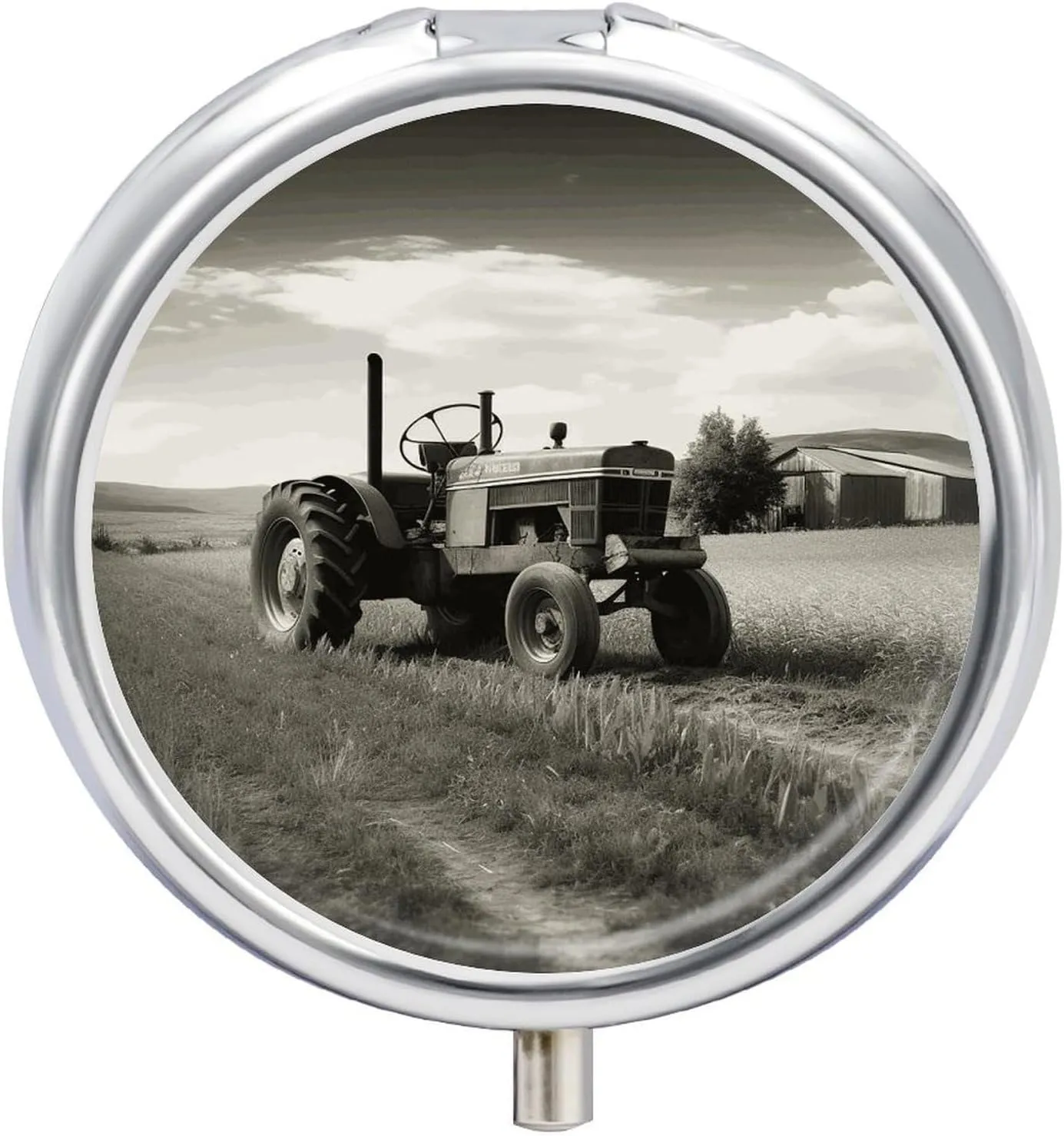 Tractor Agriculture Tranquil Pill Box 3 Compartment Portable Round Pill Organizer Leak-Proof Lightweight Daily Compact Travel Pill Case for Vitamins Supplements Medication
