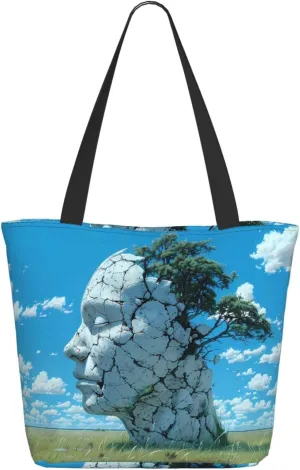 Travel Tote Bag for Women Work - Lightweight Cracked Earth Head Tree Shoulder Bag Nurse Bag Beach Handbags for Women, Fashion Large Tote Purse for Women with Zipper