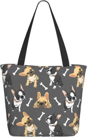 Travel Tote Bag for Women Work - Lightweight Two color french bulldog Shoulder Bag Nurse Bag Beach Handbags for Women, Fashion Large Tote Purse for Women with Zipper