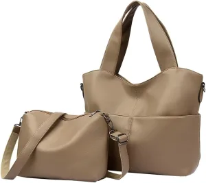 Trendy 2Pcs Tote Bag Women PU Leather 2025 Large Shoulder Crossbosy Bags Satchel Purses Casual Top Handle Handbags