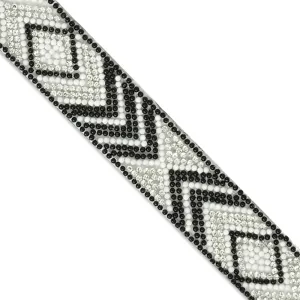 Trims by The Yard 1" Olowin Iron-On Trim, Versatile Beaded Trim for Shoes, Handbags, and Fashion Accessories, Durable Decorative Trim, 5-Yard Cut, Black/White